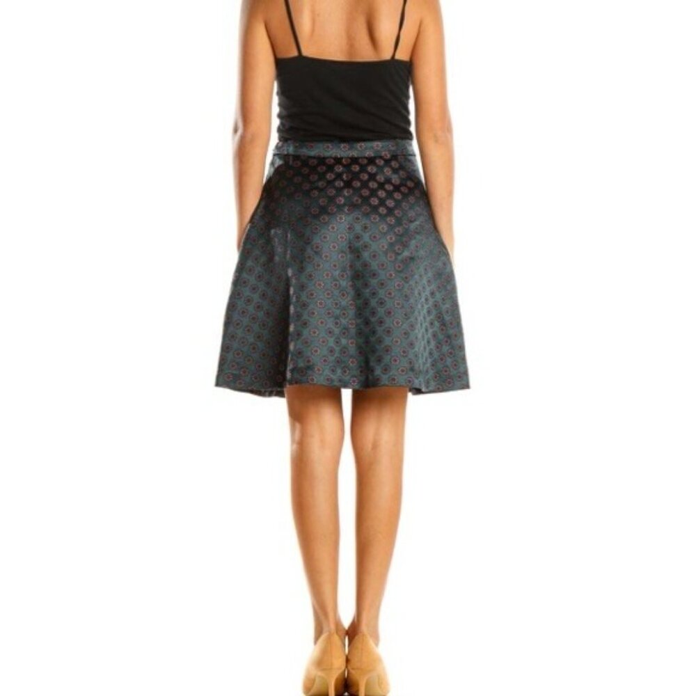 Ann Taylor LOFT Size 12 A-Line Skirt Green Floral Sateen Knee Length Flare New - Picture 7 of 9